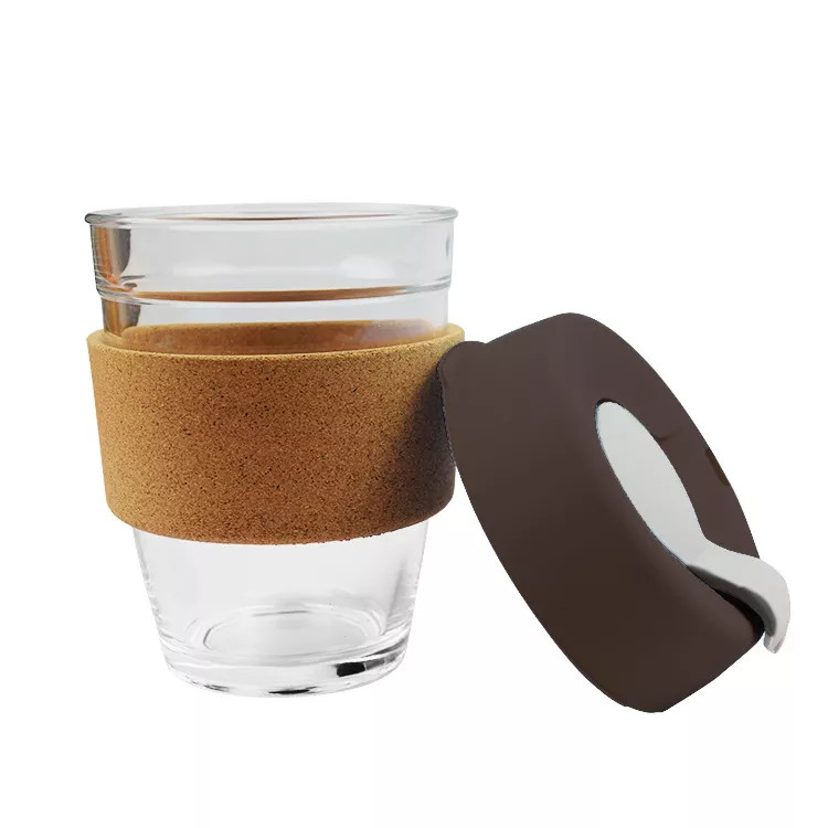 glass coffee cups Cork Sleeve with silicone sleeve